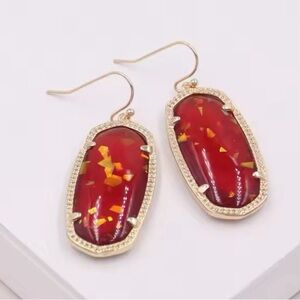 14k Gold plated Red hexagon oval dangle earrings